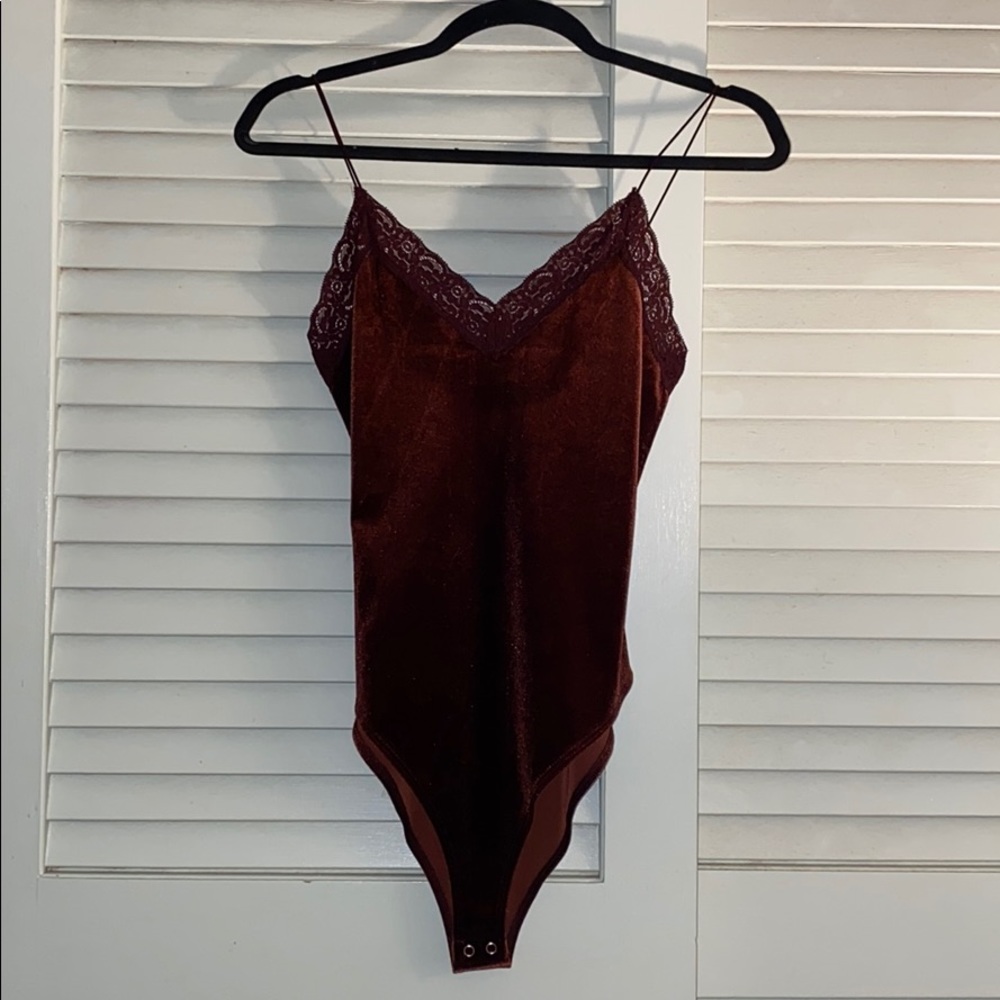F21 Velvet Red Bodysuit